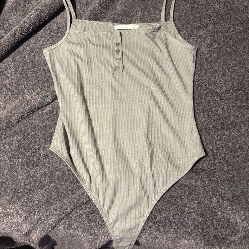 Lush Green Bodysuit with Spaghetti Straps and High Neckline
